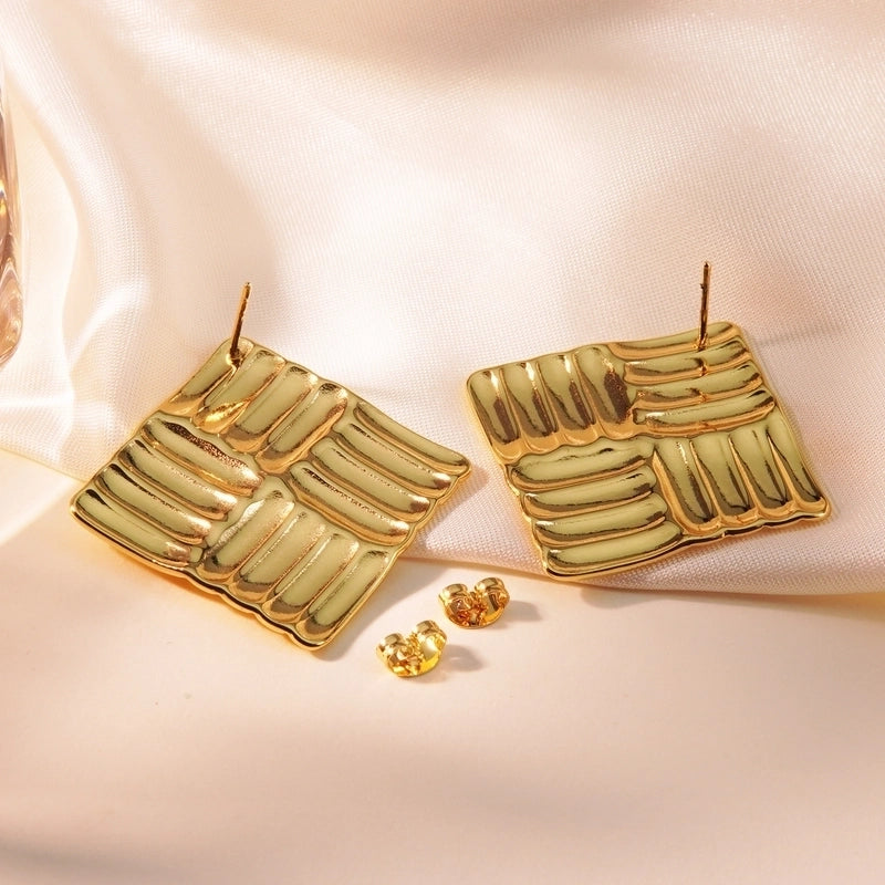 1 Pair Minimalist Classic Style Commute Square Stripe 304 Stainless Steel Imitation Gold  Ear Studs