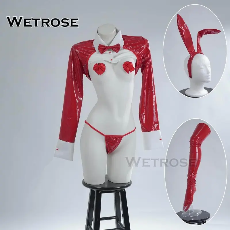 [Wetrose] In Stock Original Design Leather PU Reverse Red Bunny Girl Rabbit Suit Cosplay Costume Sexy Lingeries Halloween Xmas 