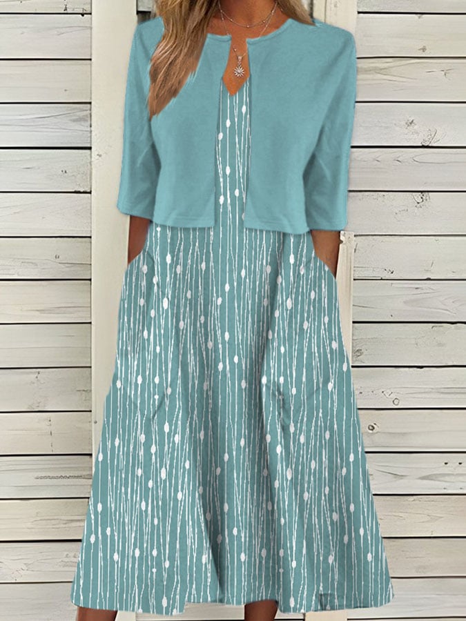 Women's Casual Polka Dot Print Two-Piece Dress( Petite)