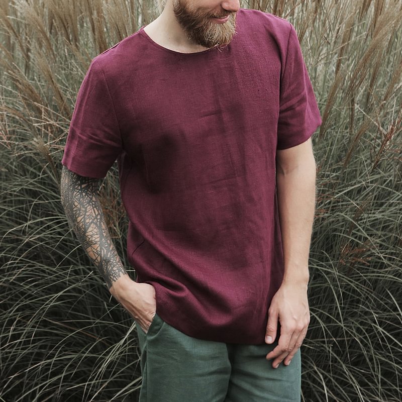 Men's Casual Loose Cotton And Linen T-shirt