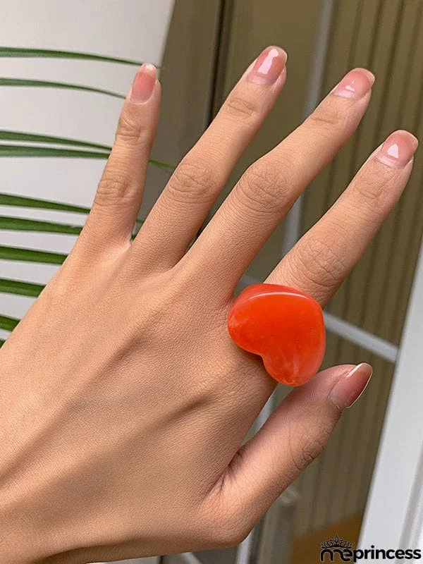 Geometric Heart Shape Solid Color Rings Accessories