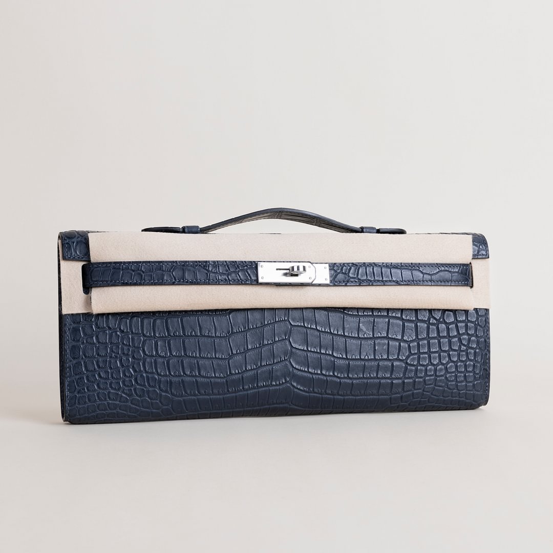 Kelly cut Matte Porosus Crocodile 2Z Blue nuit PHW