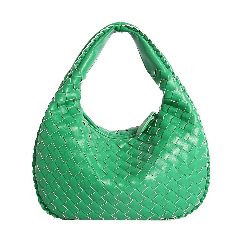Women’s Medium Pu Leather Solid Color Streetwear Weave Dumpling Shape Zipper Handbag