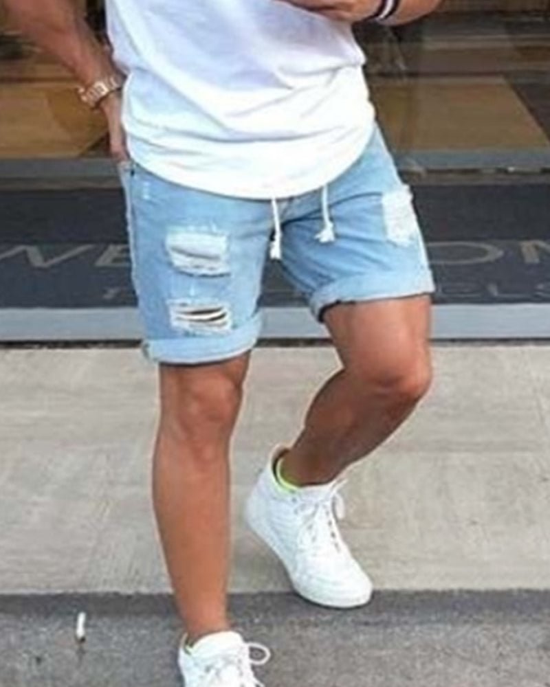 Break Holes In Old Strap Denim Shorts
