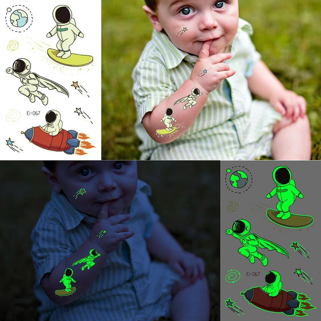 Sdrawing Glow In The Dark Temporary Tattoos For Kids Boys Kids Fake Luminous Tattoo Flash Animal Cartoon Party Favor Set Glowing Zoo