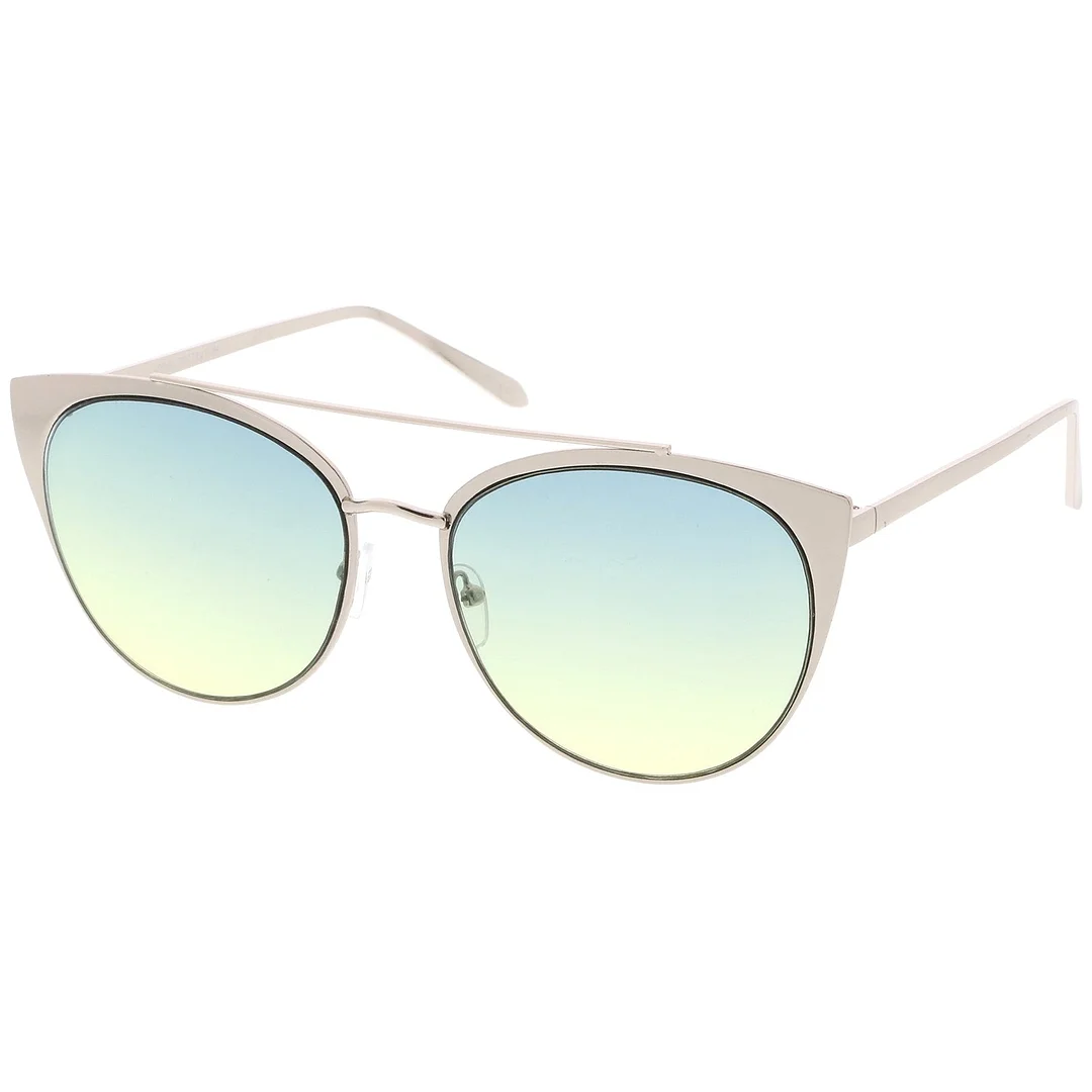 Women's Oversize Metal Crossbar Colored Flat Lens Cat Eye glasses 61mm