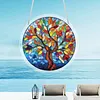(18.5cm)DIY Acrylic Jigsaw Puzzle Window Hanging with Hanging Chain DIY Stained Glass Decoration Round Window Puzzle Decor for DIY Craft Project (Stained Glass Tree)