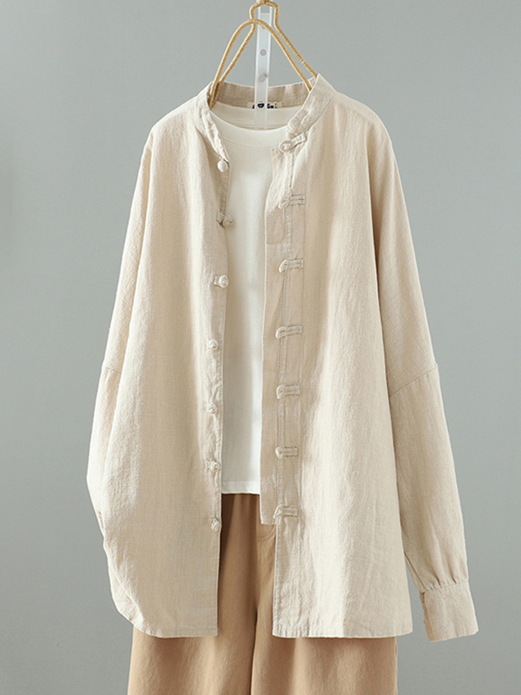 Comstylish Women's Retro Button Up Cotton And Linen Shirt