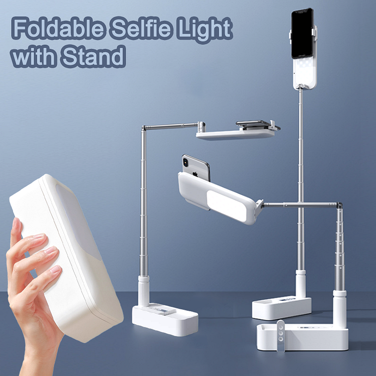 Foldable Selfie Light with Phone Video Stand - 7 Brightness LED Light 360° Rotational & Telescopic Stand with Remote - Appledas