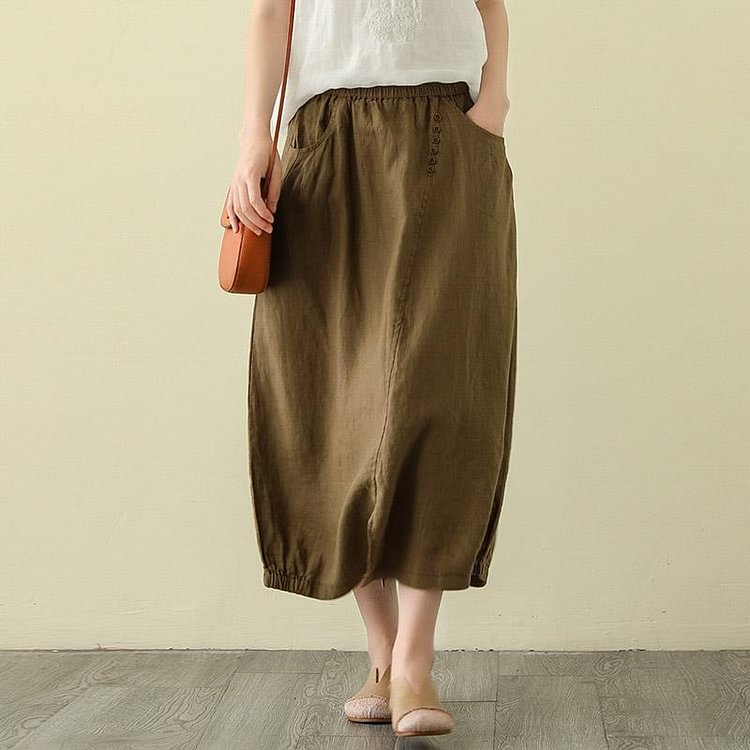 A-line Split Casual Linen Skirt