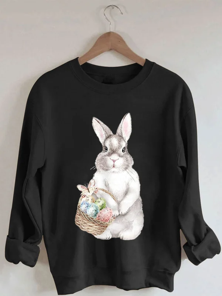 Women's Easter Bunny Print Round Neck Long Sleeve Sweatshirt wearshes