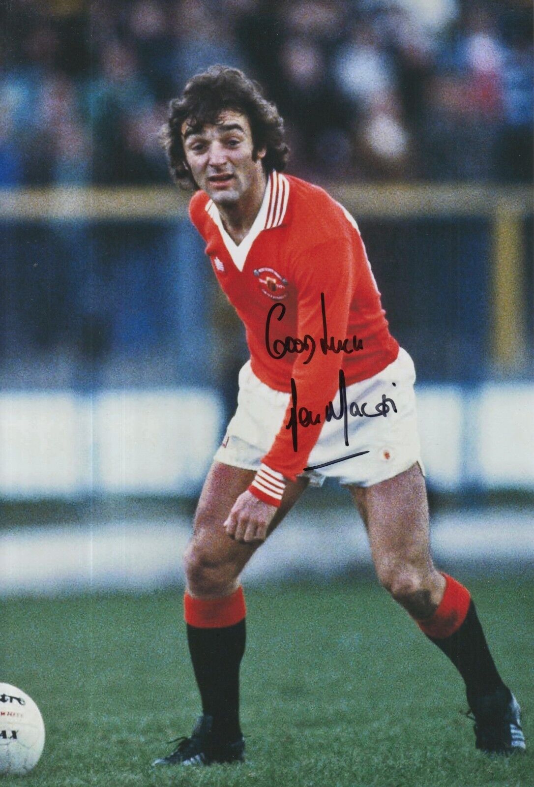 Lou Macari Hand Signed Manchester United 12x8 Photo Poster painting 1.