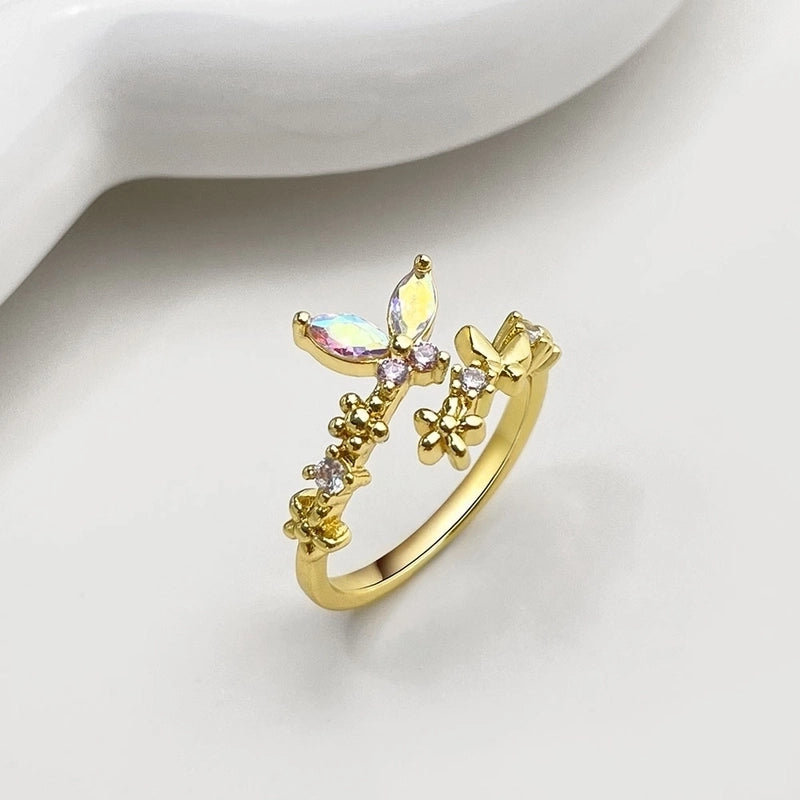 Full Inlaid Zircon Ring  Fashion Ornament Copper Plated Real Gold Ornament Ring For Women