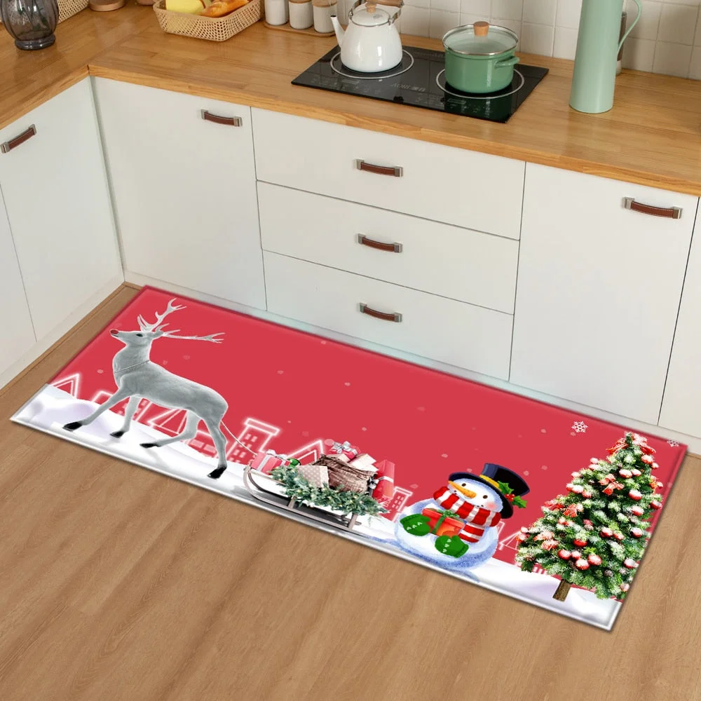 Christmas Kitchen Mat Bedroom Entrance Doormat 3D Pattern Home Floor Decoration Living Room Carpet Bathroom Non-Slip Rug