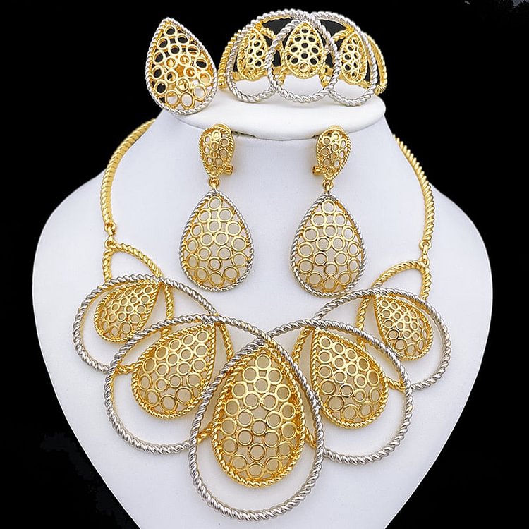 Dubai Jewelry Sets Gold Plated Necklace Earrings Charm Bracelet