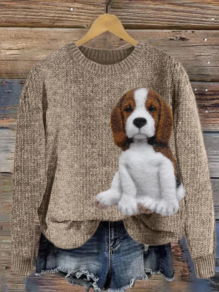 VChics Lovely Beagle Dog Felt Art Cozy Knit Sweater