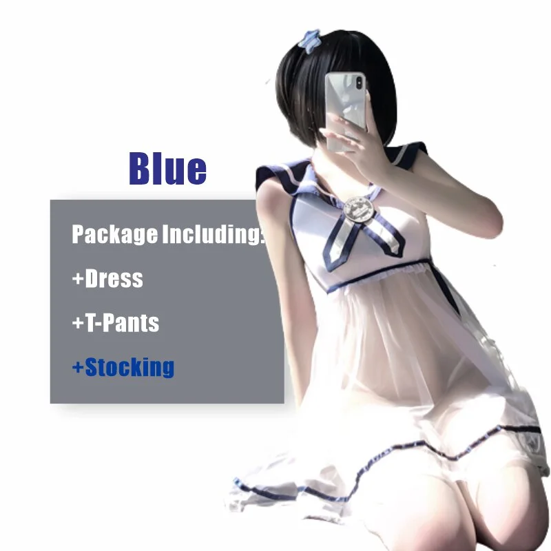 Billionm OJBK Women Lingerie Student Costumes Japanese School Girl Sailor Collar Uniforms Dress Cute Lace Roleplay Outfit Chemise Nightg