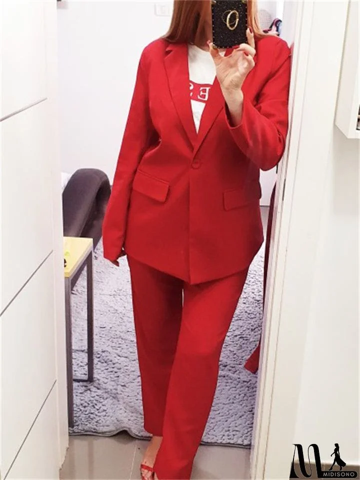 MidiSono - Women Business Interview Suit Uniform Slim Blazer And Pencil Pants