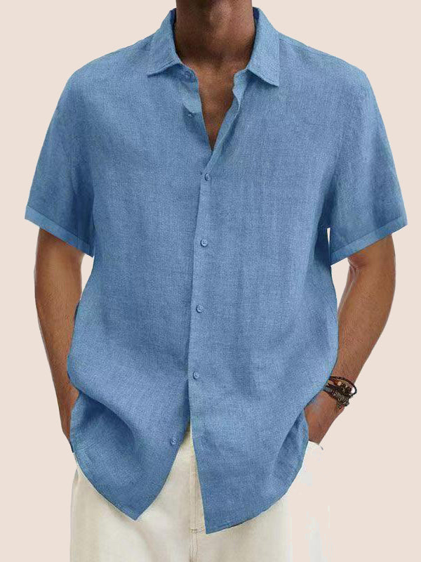 Men's Casual Plain Basic Short Sleeve Shirts PLUSCLOTHESMAN