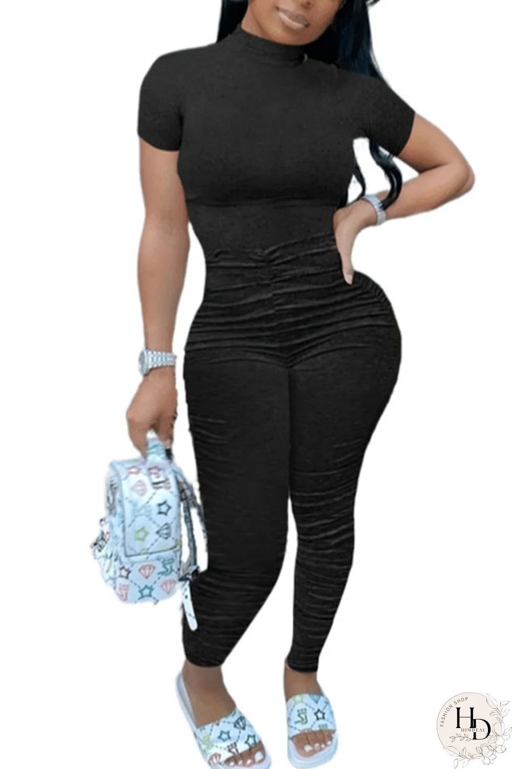 Fluorescent Yellow Fashion Casual Solid Draped Polyester Short Sleeve O Neck Jumpsuits