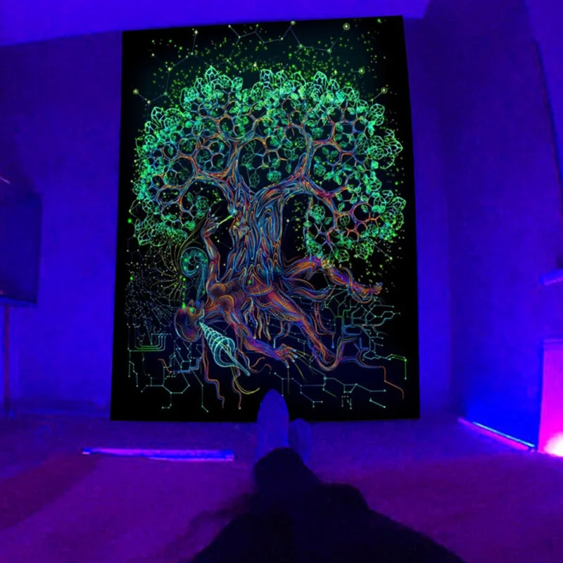 Fluorescent Tapestry European and American Black Light Hanging Cloth Poster Home Decoration Background Cloth Psychedelic Trippy