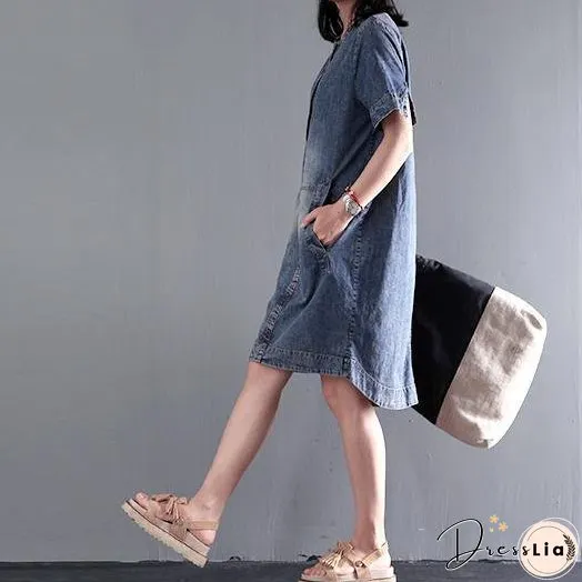 Loose denim sundress plus size causal denim summer dresses shift dress