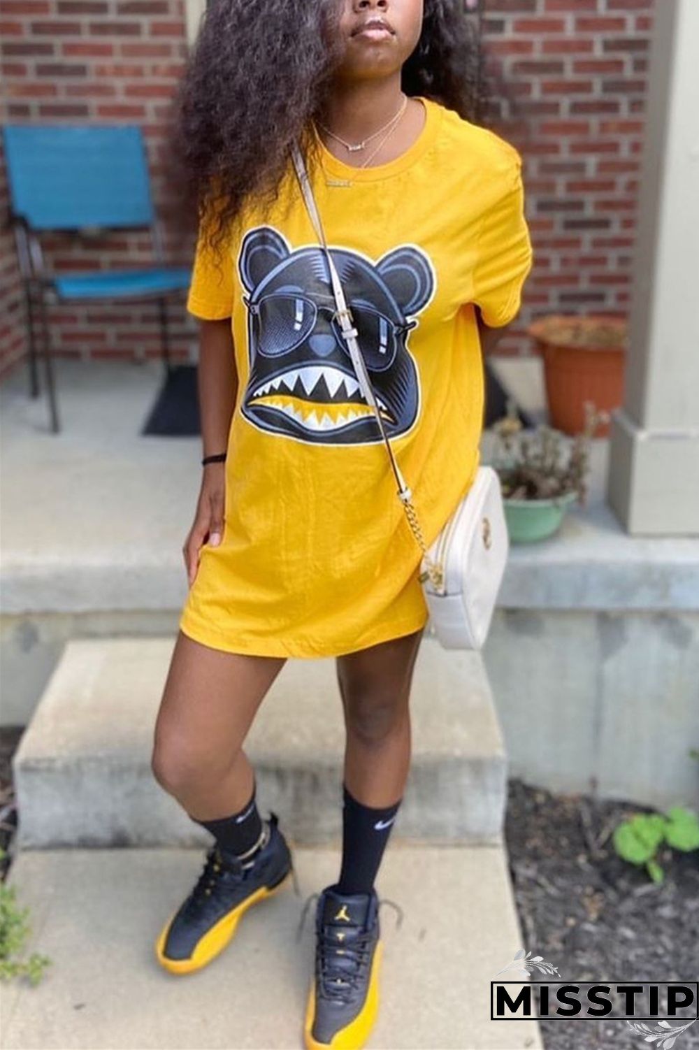 Blue Street Short Sleeves O neck Straight Mini Print Animal Dresses