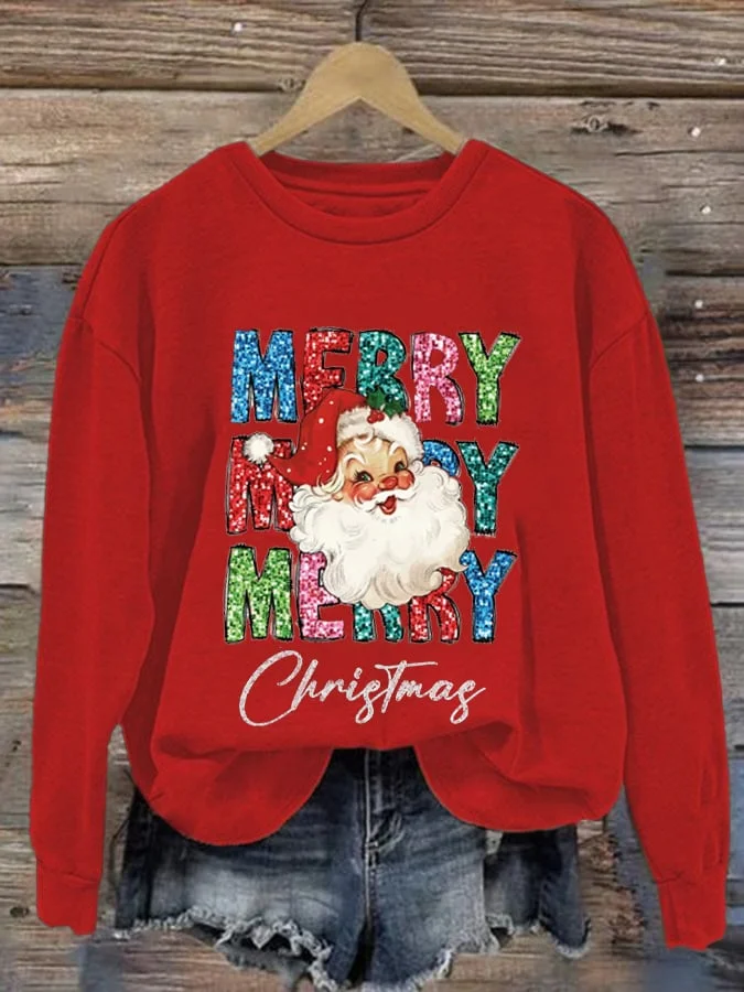 Women's Merry Christmas Printed Casual Crew Neck Sweatshirt