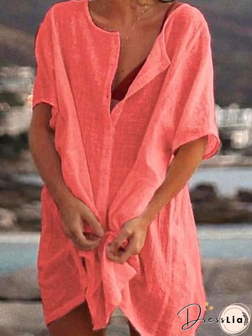 Women's Shift Dress Short Mini Dress - Short Sleeve Solid Color Summer V Neck Tunics Hot Beach Loose White Blue Purple Yellow Blushing Pink Fuchsia Light Green S M L XL XXL 3XL 4XL 5XL