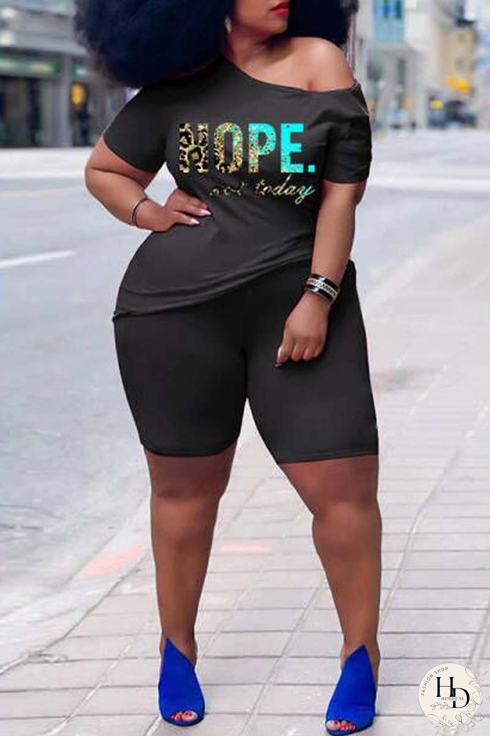 Rose Red Casual Print Basic Oblique Collar Short Sleeve Two Pieces