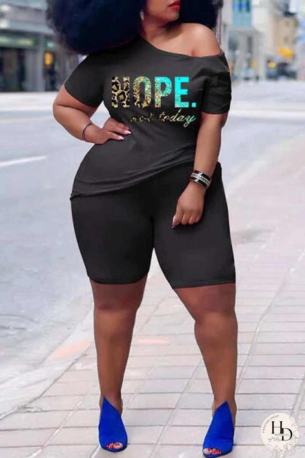 Rose Red Casual Print Basic Oblique Collar Short Sleeve Two Pieces