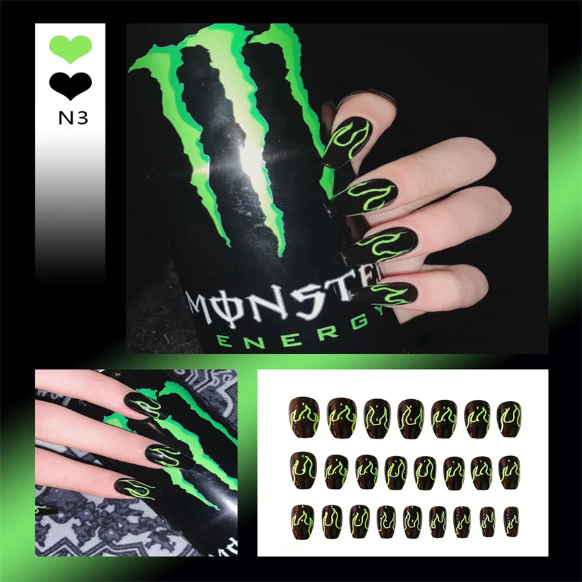 Bayuyun 24Pcs/Set Coffee Leopard French Fake Nails with Diamonds Japan Korean Artificial Acrylic Press on Nails Removable Stick on Nails