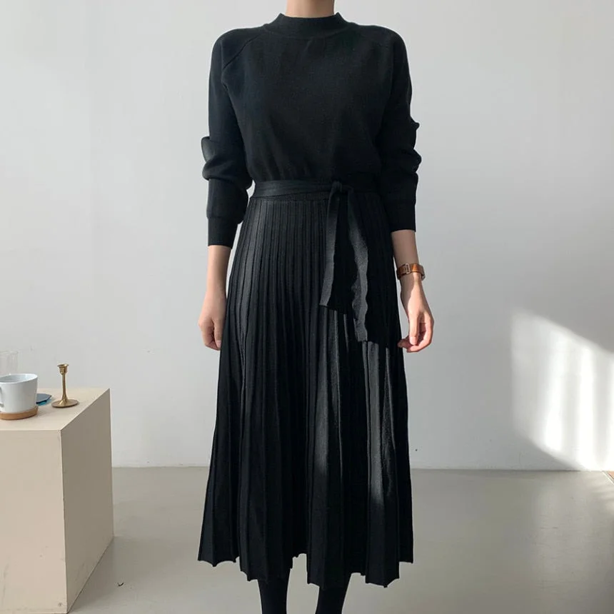 2021 Spring Vintage Sweater Dresses Women Long Sleeve Knit Harajuku Korean Elegant Lady Clothes