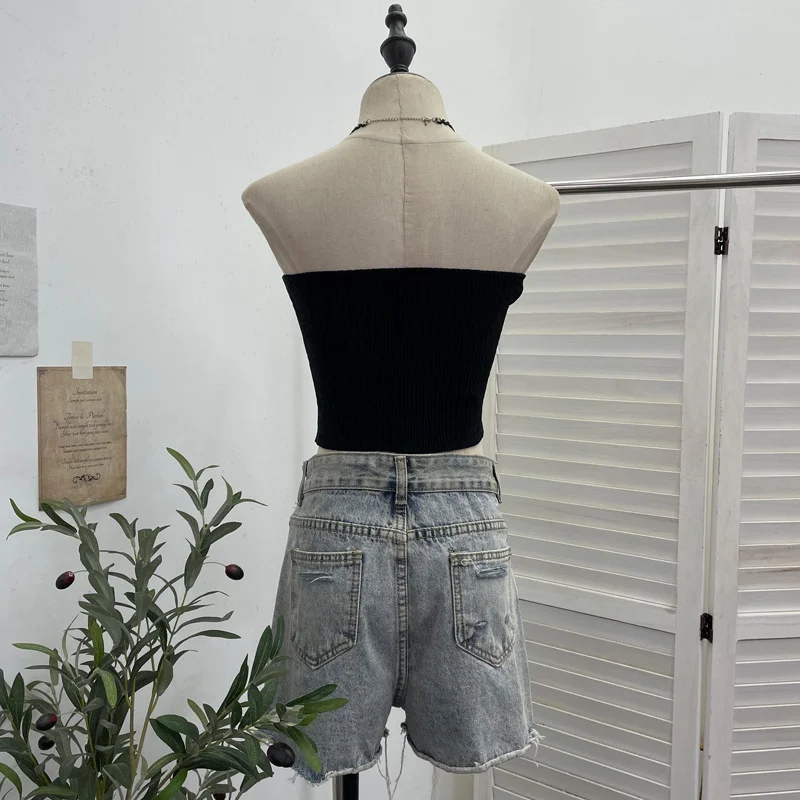 Nigikala Nigikala Cross Print Chest Vest Sling Female With Chest Cushions Anti-Slip Strip Short Babes Top 1298