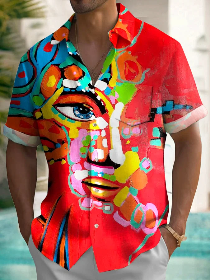 Men's Hawaiian Abstract Print Fashion Short Sleeve Shirt