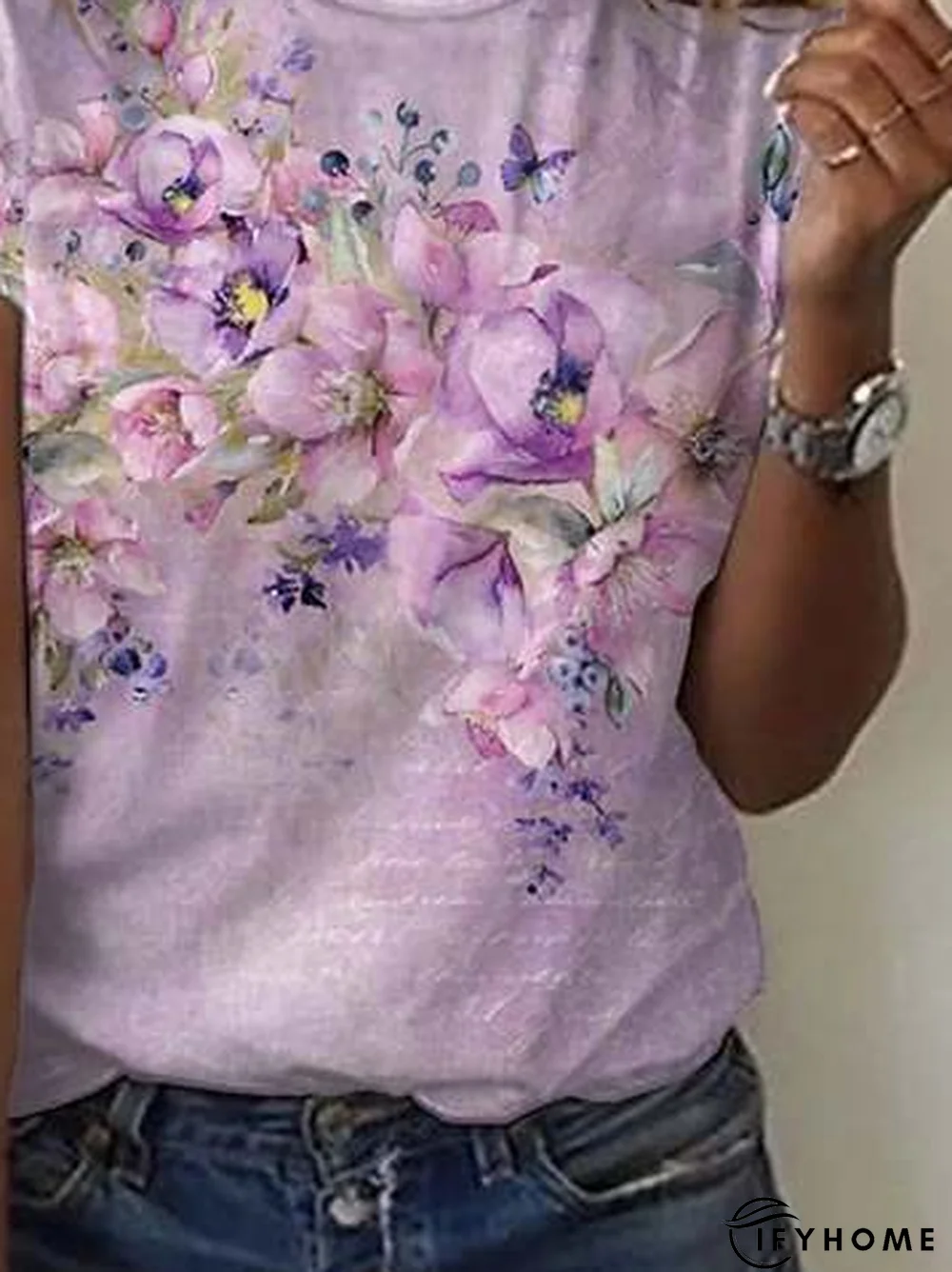 Floral Crew Neck Loose Casual T-Shirt | IFYHOME