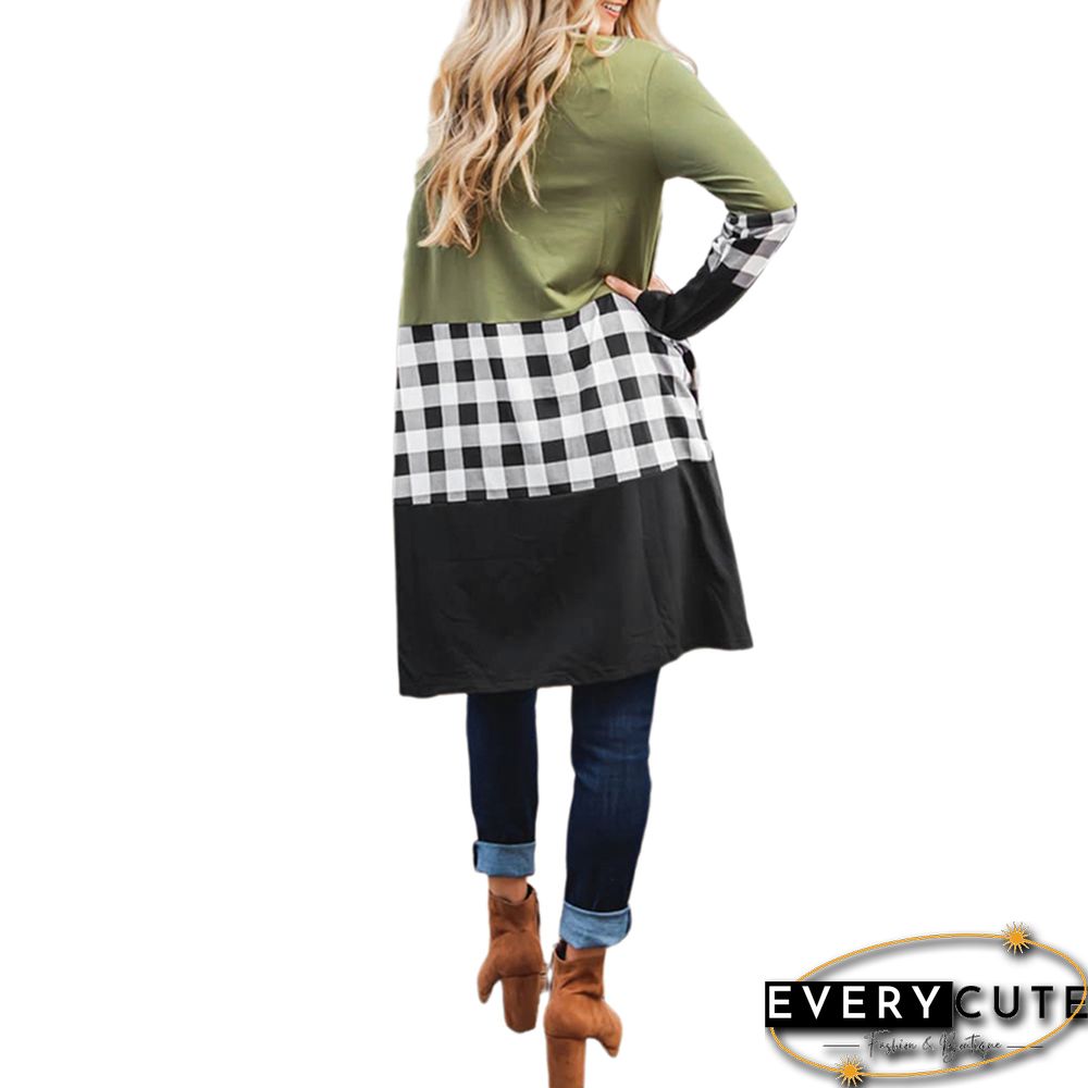 Green Splice Plaid Long Sleeve Coats