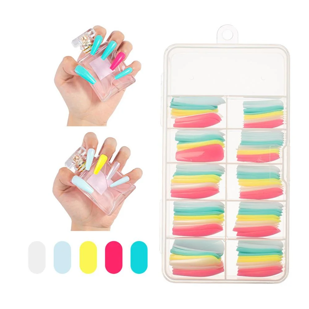 100Pcs Colorful Acrylic False Long Coffin Nails Fake Nails Flat Shape Art Tips Natural Full Cover Fake Nail Tips Manicure Tools-Nail Inspo