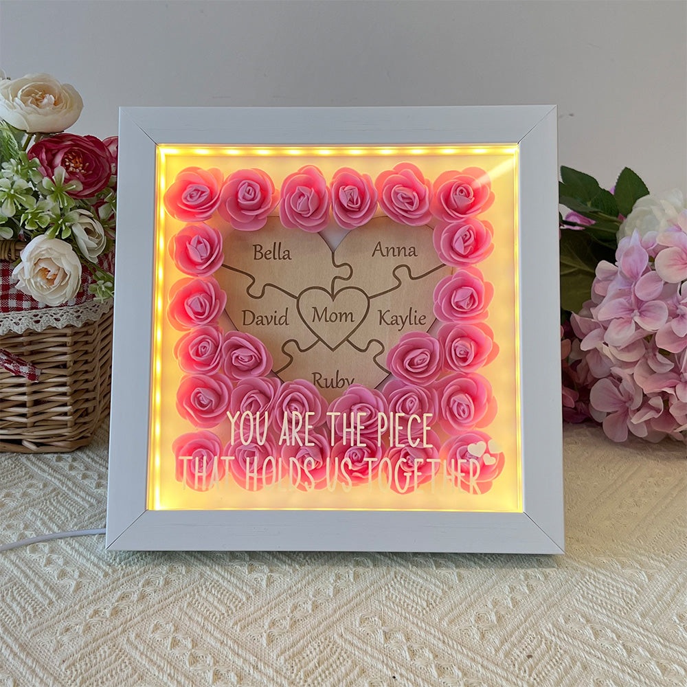 Loveyoufancy Personalized Puzzle Piece Mom Heart Shaped Flower Shadow LED Box