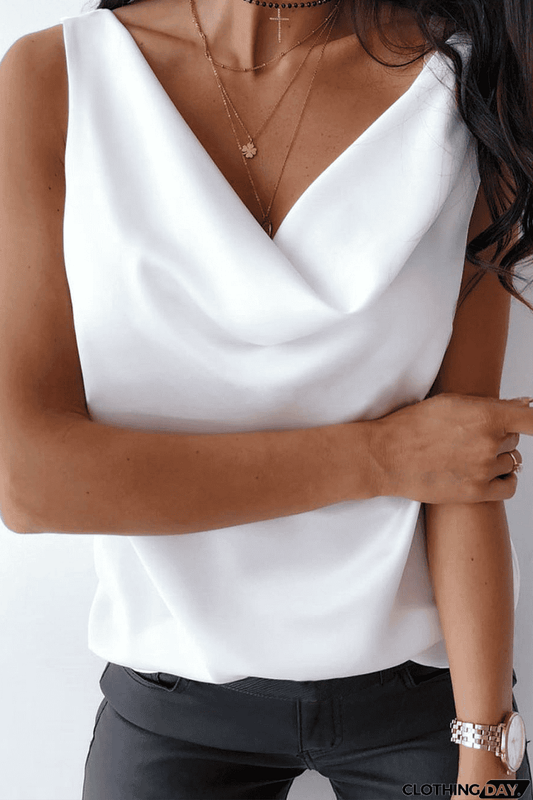 Satin Cowl Neck Tank Top