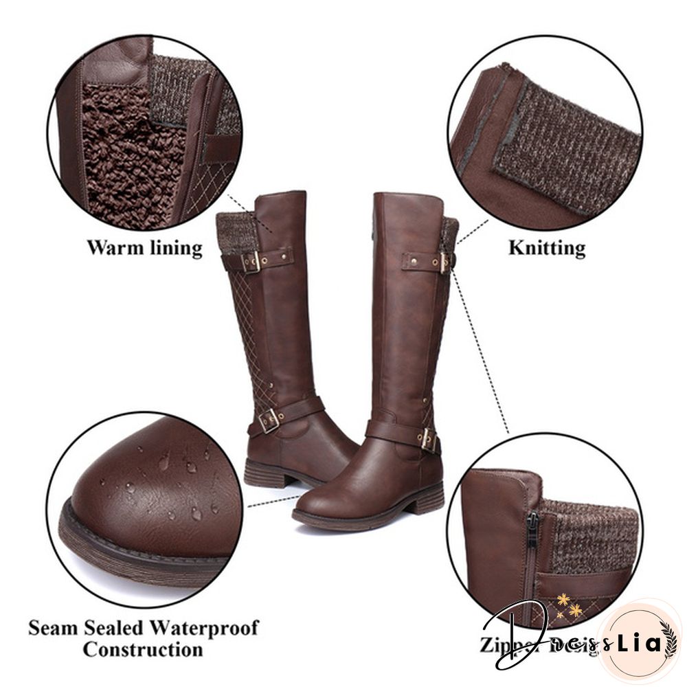 Nis Women Autumn Winter Shoes Flat Heel Solid Color Long Boots Knee High Ladies Boots Leather Casual Flats Boot Shoes Outdoor Non-Slip Booties