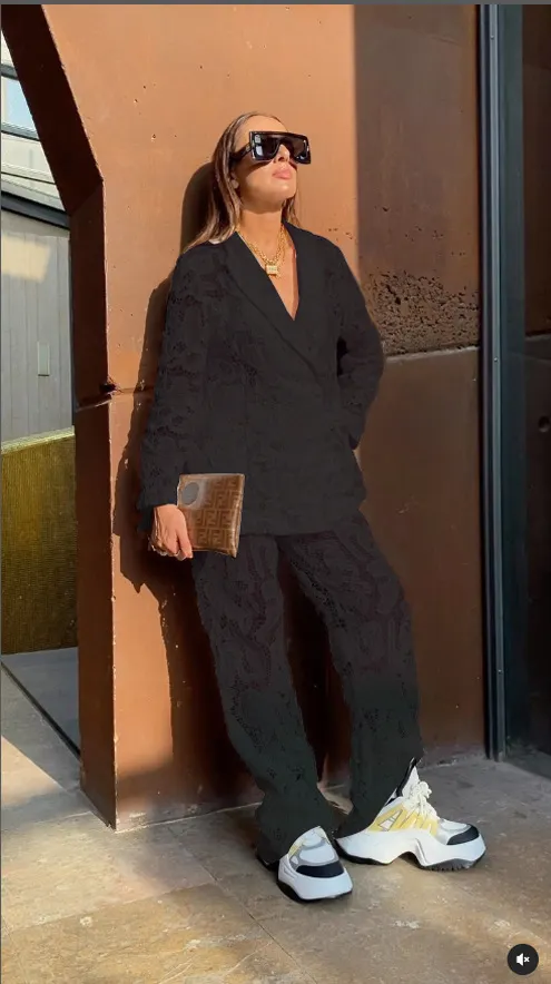 Women's Lace Blazer and Pants Set | 168DEAL