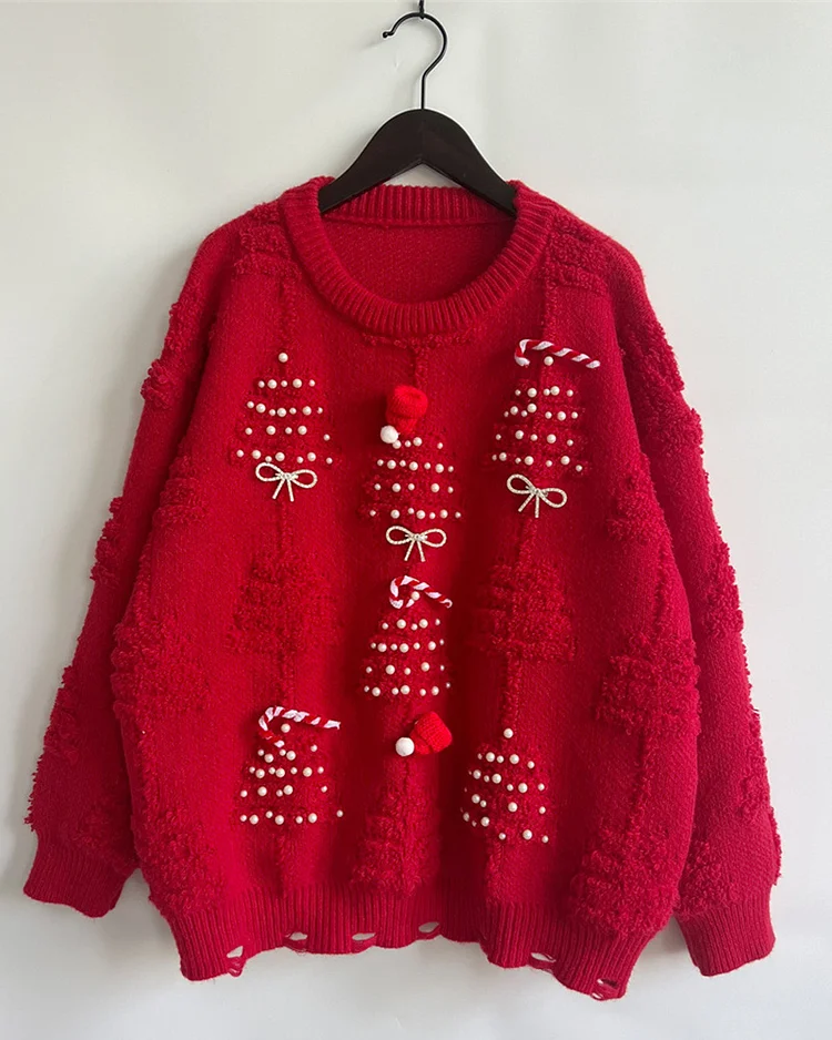 Handmade Pearl Christmas Themed Sweater