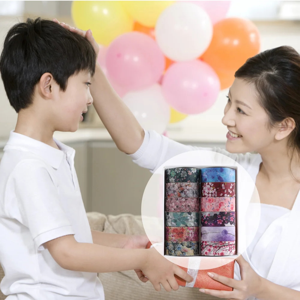 24 Rolls Color Tape Flower Washi Tape Set for DIY Crafts(Flower Colour Print)