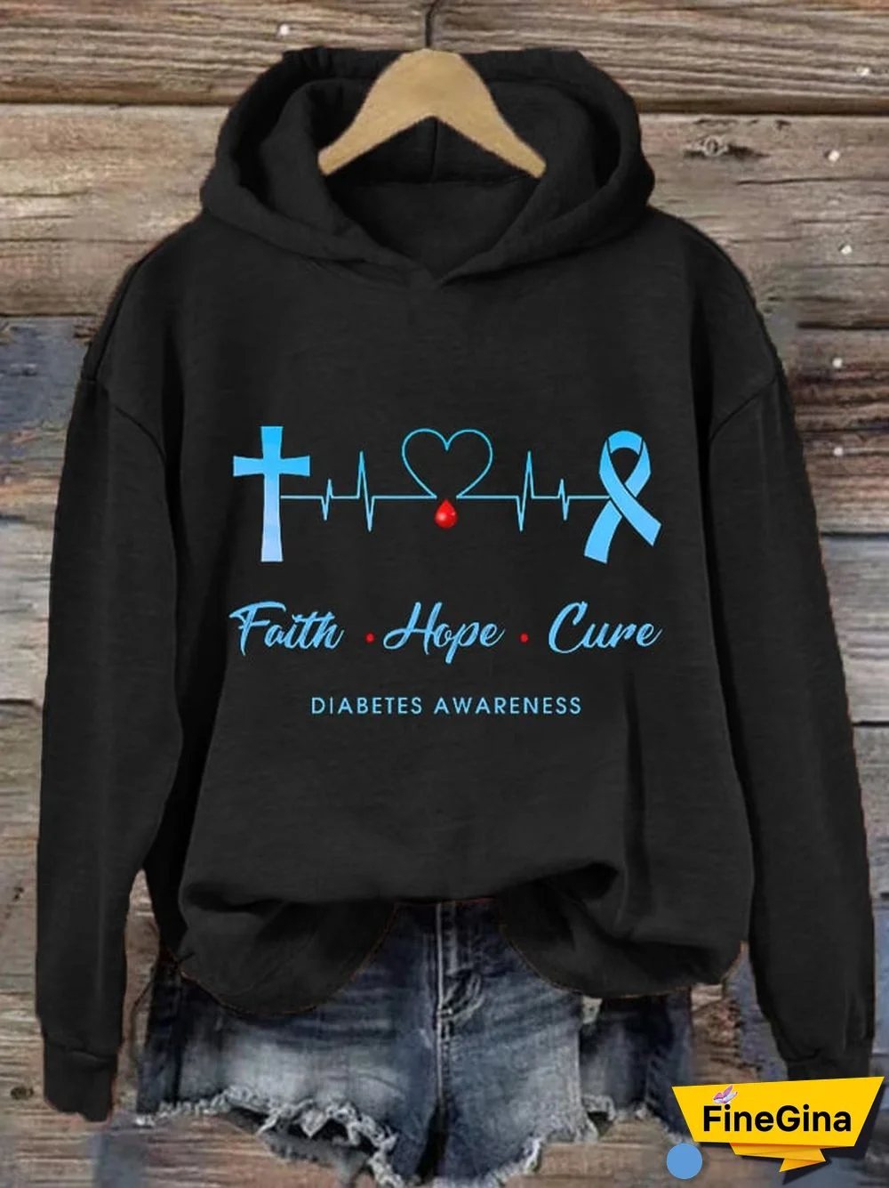 Women's Diabetes Awareness Faith Hope Cure Type 1 Diabetes Awareness Printd Hoodie