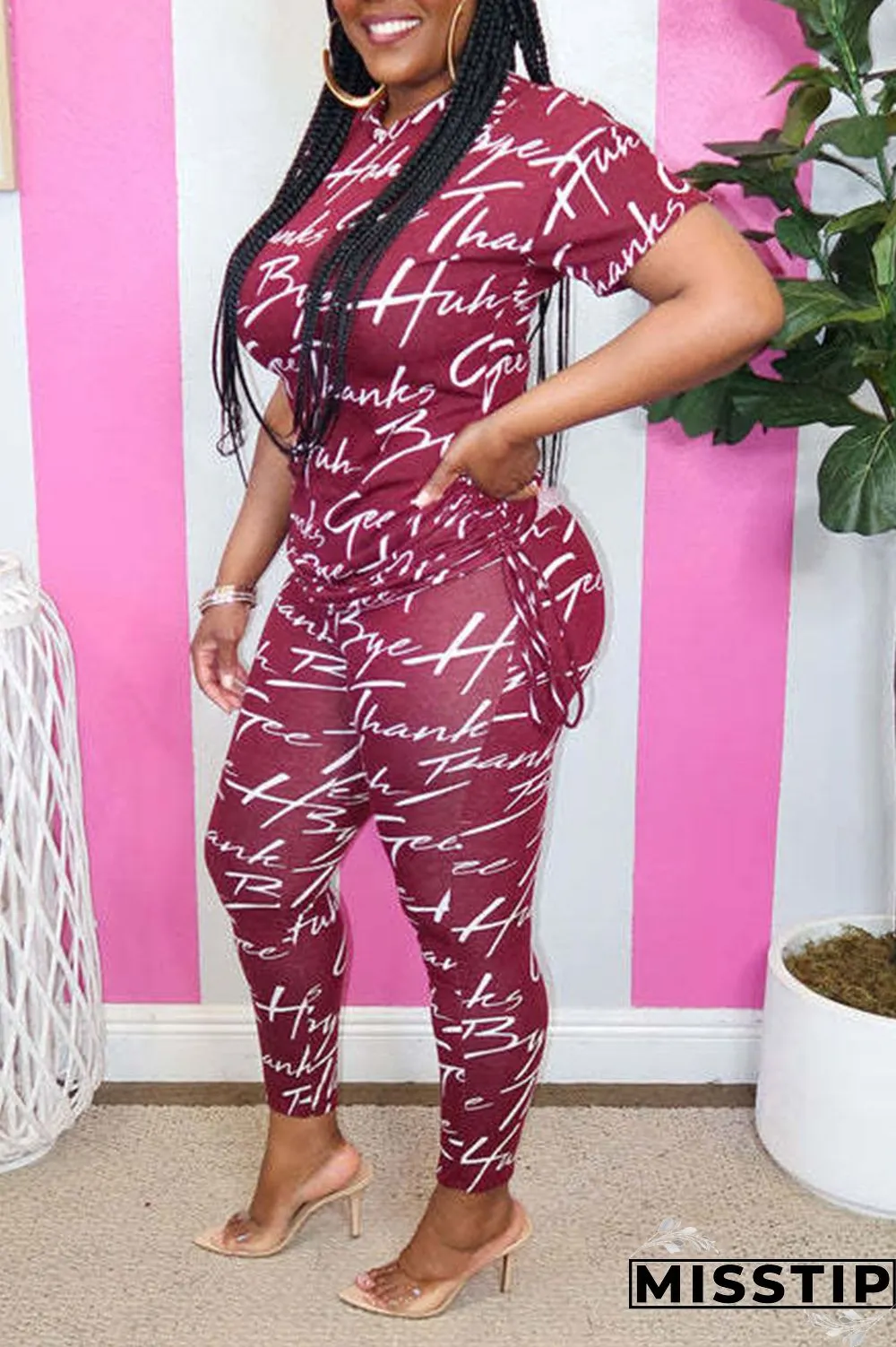 Black Casual Print Patchwork O Neck Short Sleeve Two Pieces