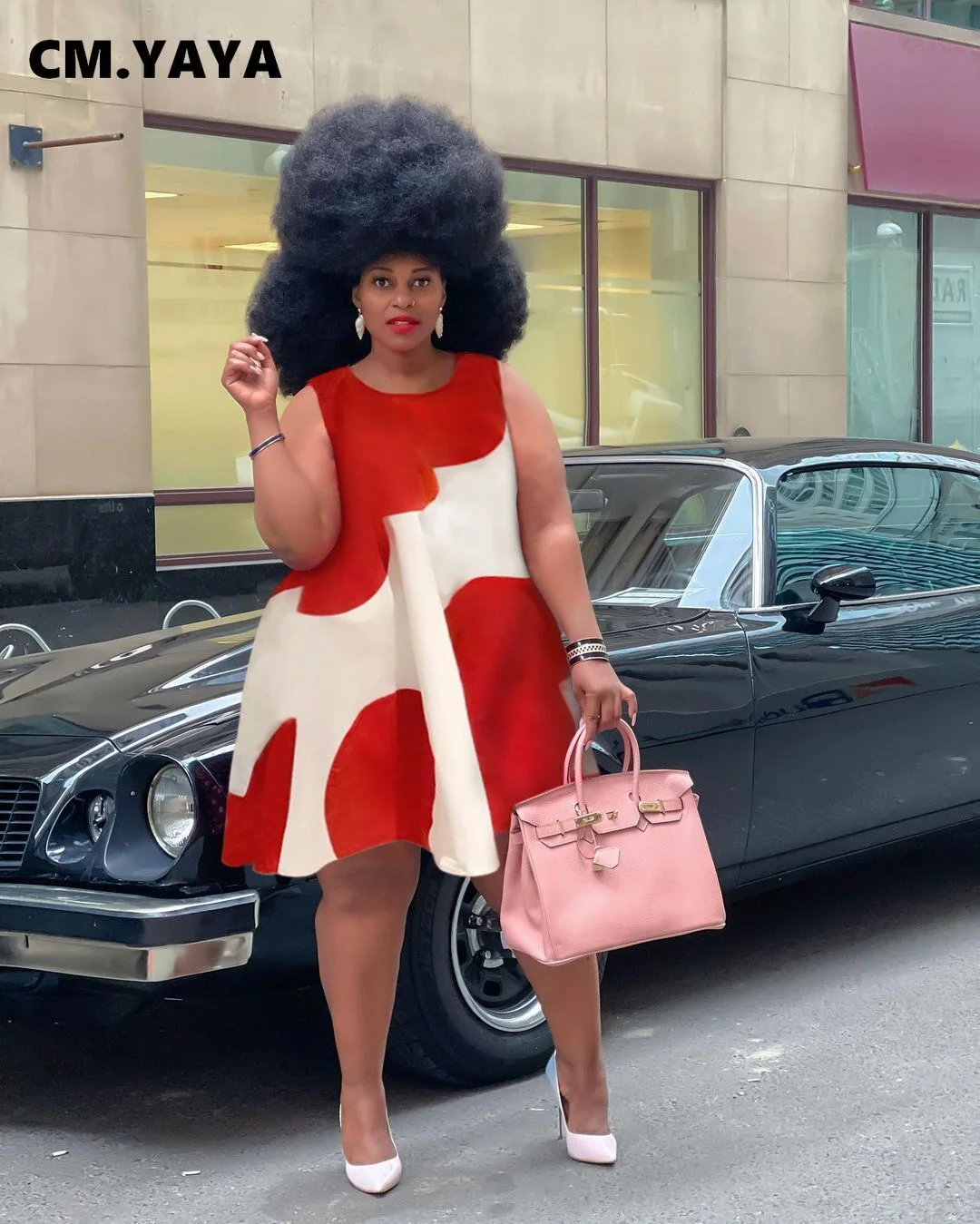 CM.YAYA Women Dress Print Sleeveless O-neck Loose Straight Above Knee Length Dresses Fashion Casual Vestidos Summer Outfits 2021