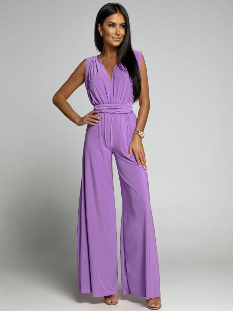 Fashion Solid One Piece Jumpsuit Women  Slim Waist Commute Overall Office Summer Elegant Backless Lace-up Playsuits 2023 News