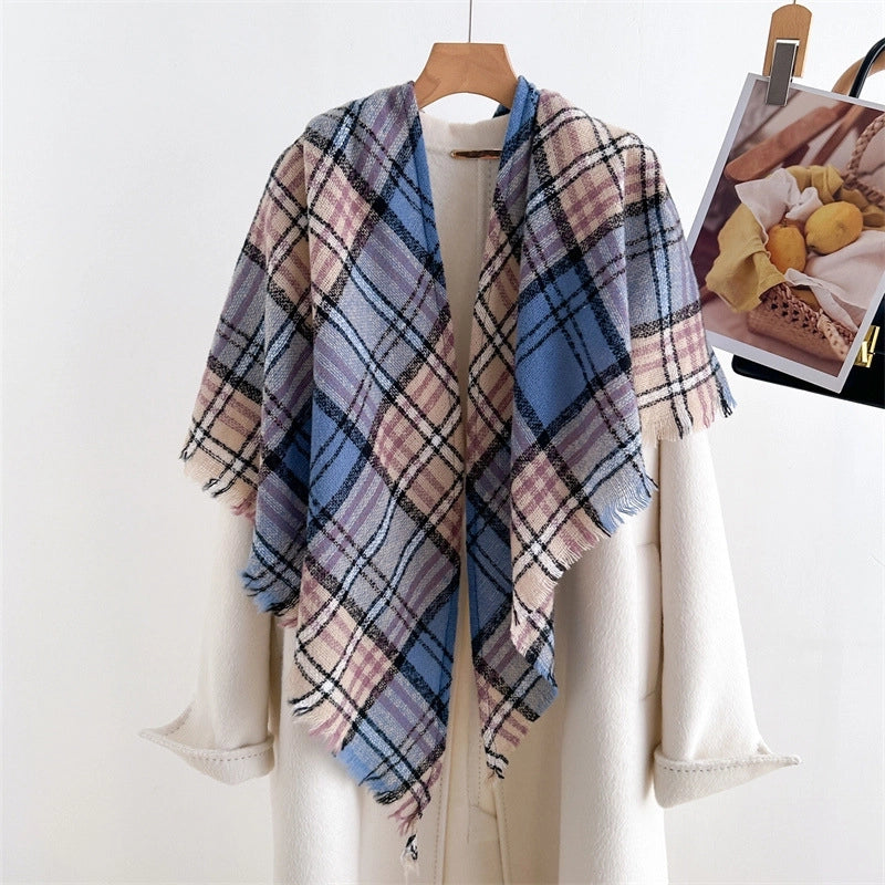 Cashmere Plaid Warm Shawl Scarf Unisex Autumn And Winter Fashion All-Matching Tassel Scarf