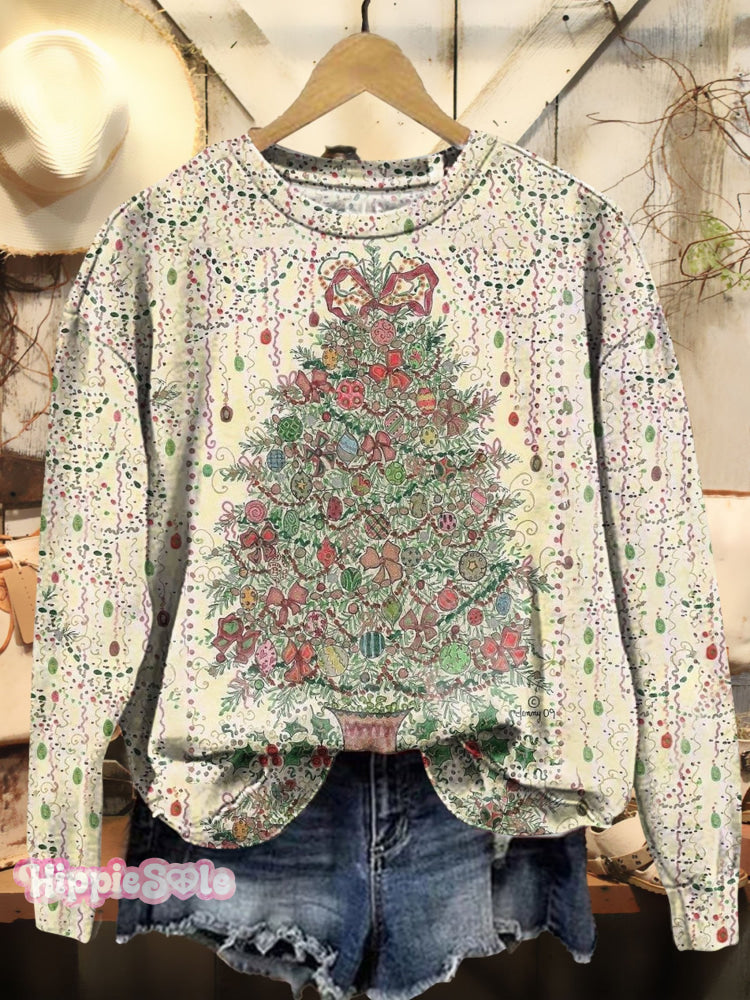 Women&rsquo;s Christmas Tree Art Print Casual Sweatshirt